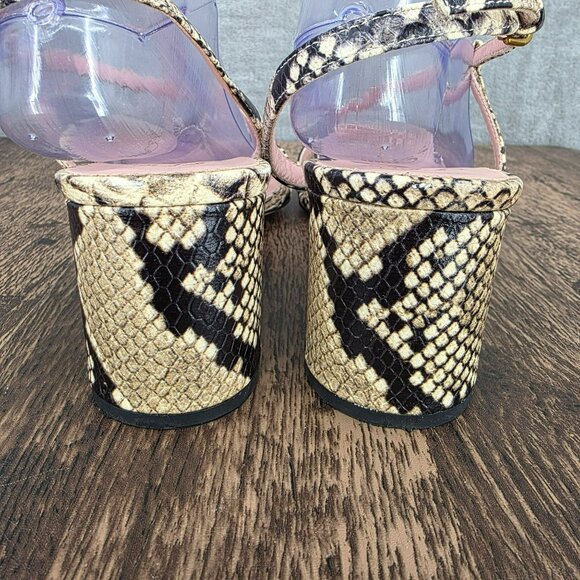J Crew Odette Strappy Sandals 10.5 Black Cream Snake Embossed Leather Block Heel - Picture 6 of 14